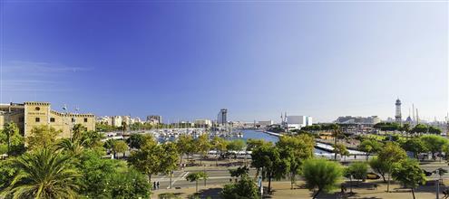 Panoramic views of Port Vell from the hotel