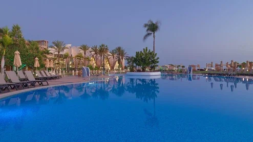 Main swimming pool at dusk